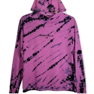 Ivory Ella Oversized Hot Pink Tye Dye Longsleeve Hooded T-Shirt, EUC, size XS